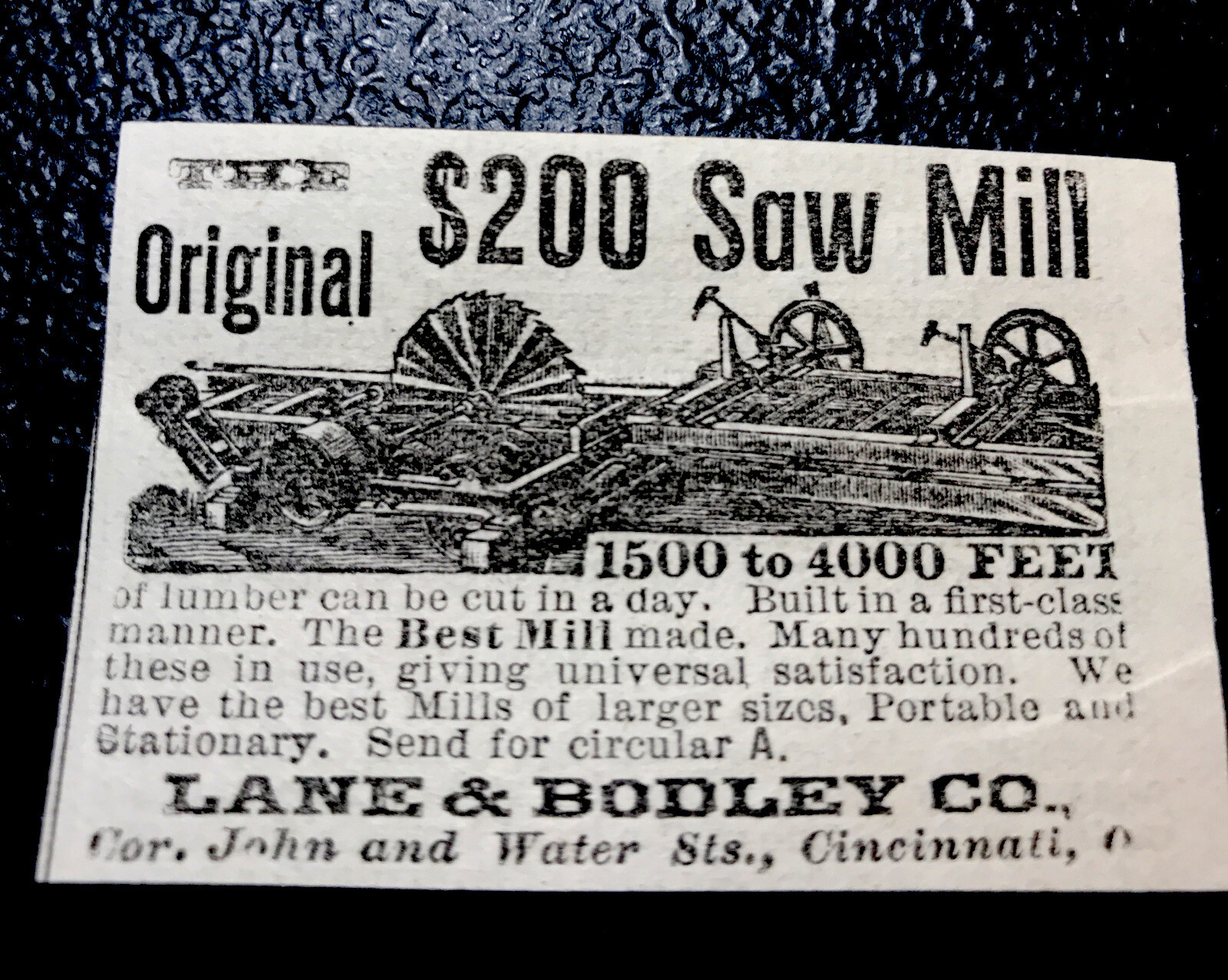1886 Layne & Bodley Saw Mill Farm Advertising – Cincinnati – Ohio