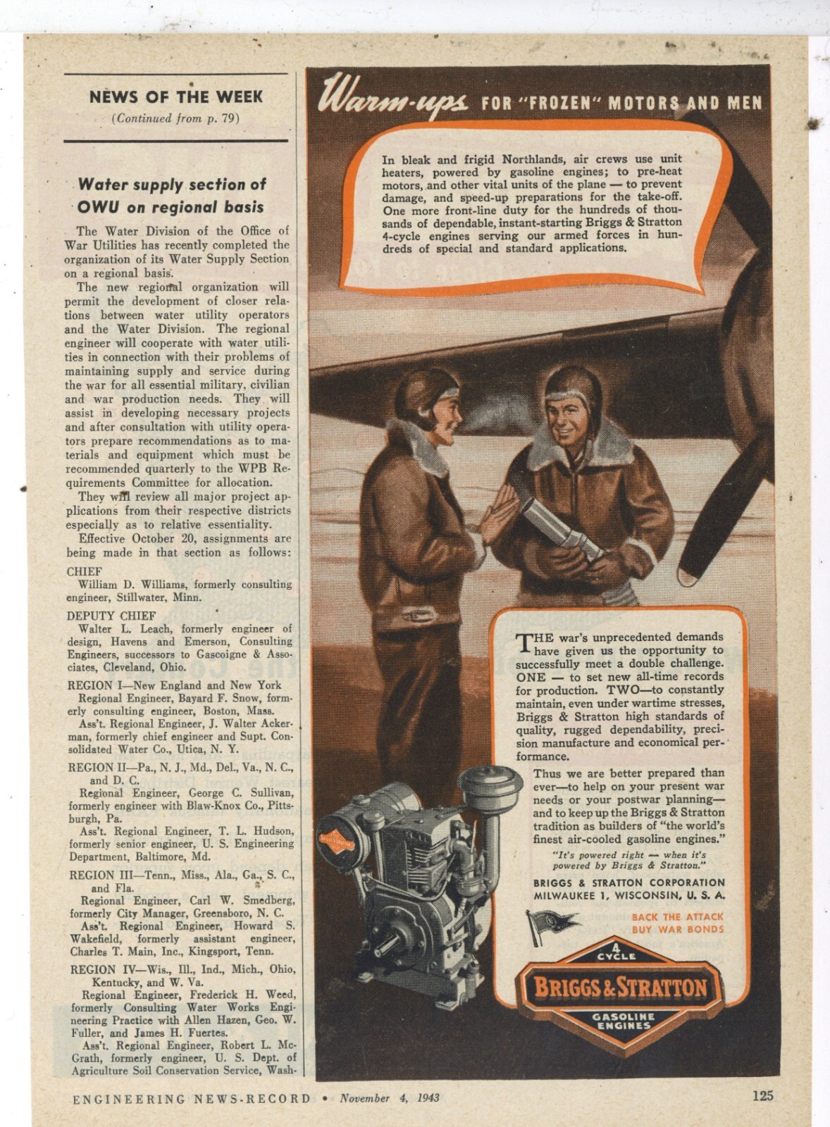 1943 Briggs & Stratton Ad: BASCO 4 Cycle Engines – World War Two Theme