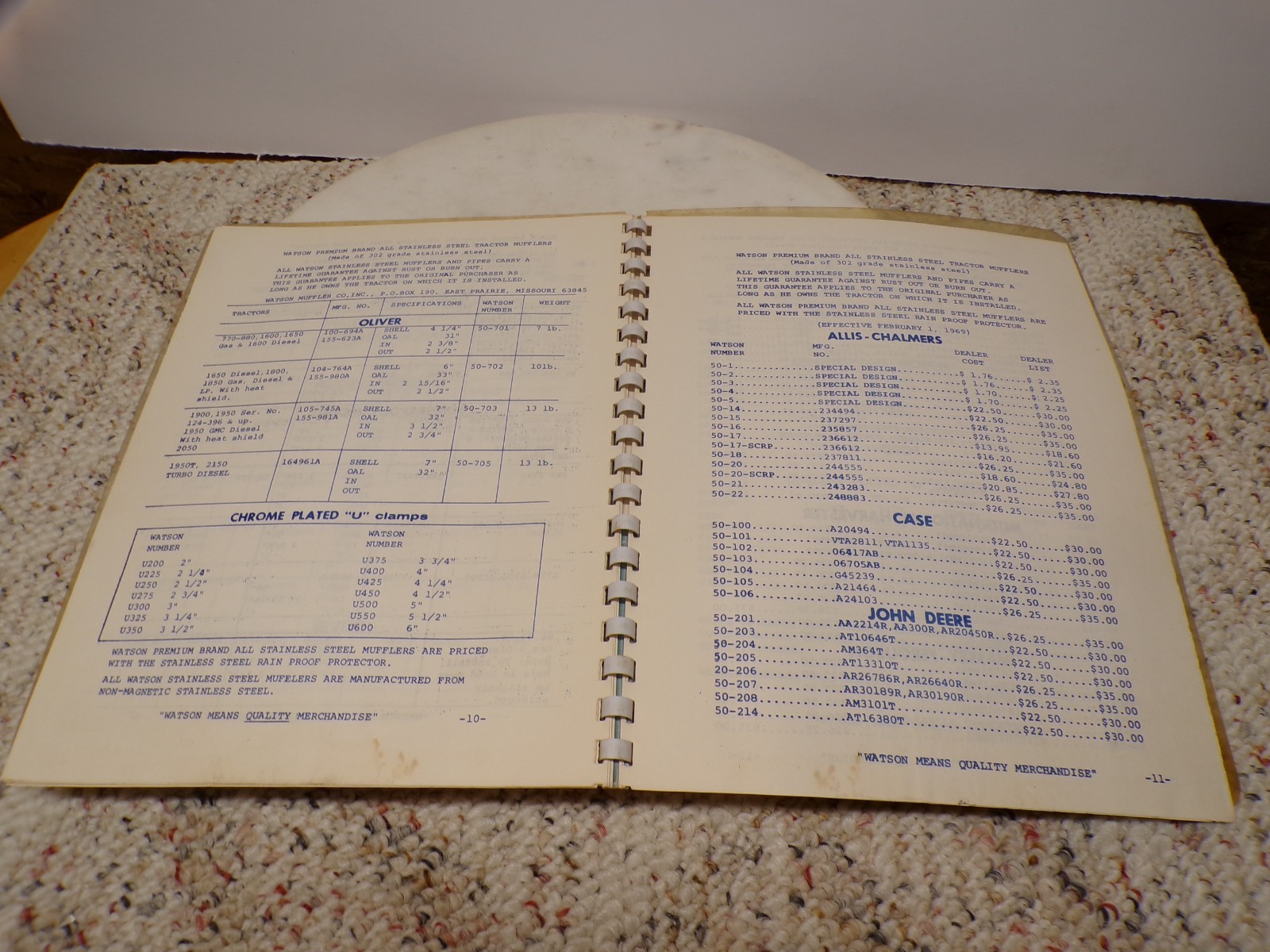 1969 Watson 304 Grade Stainless Steel Tractor Mufflers Catalog East Prairie MO