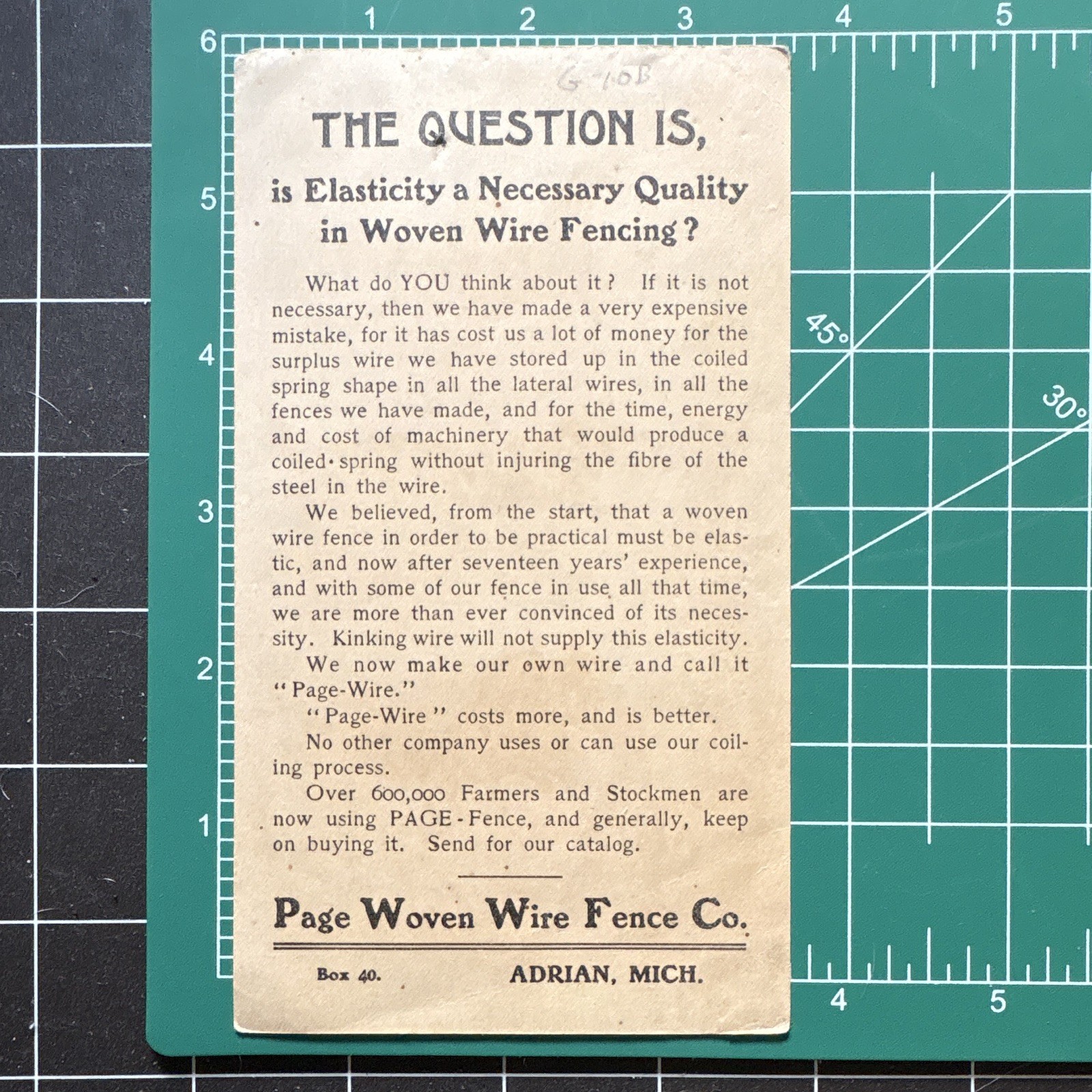 Page Woven Wire Fence Co. « Page Fence Protects » Agriculture Trade Card