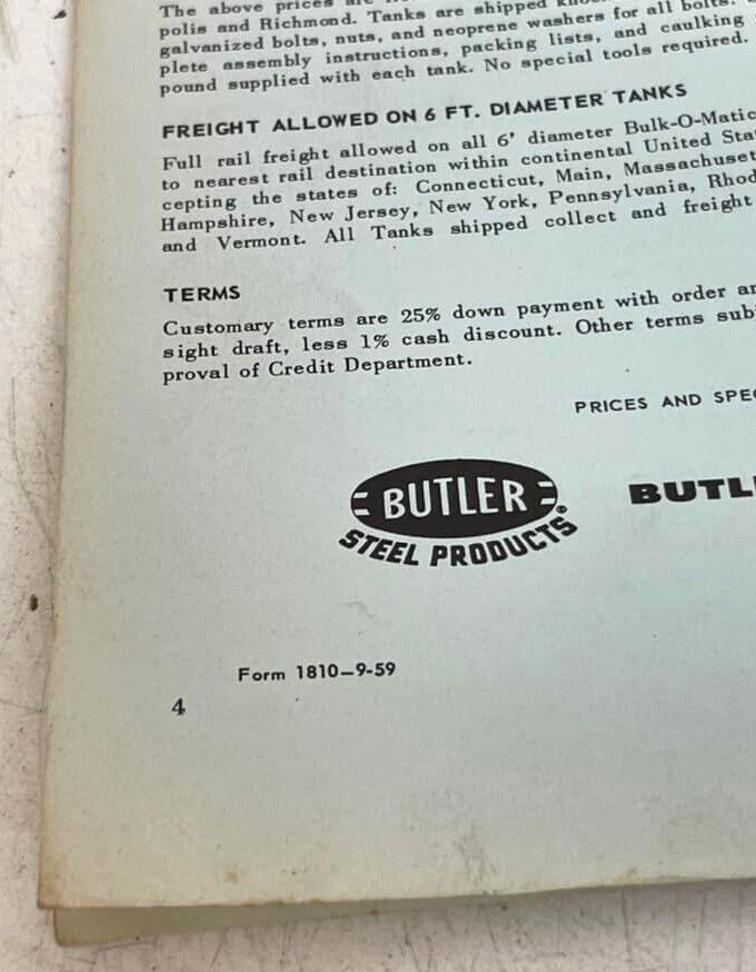 Vtg Butler Grain Bins Bulk O Matic Tanks Trans Duct Assembly Schematic Ad Bundle