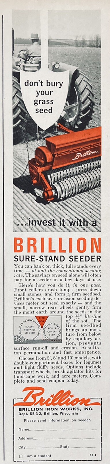 1965 AD.(XH27)~BRILLION IRON WORKS, BRILLION, WIS. SURE-STAND SEEDER