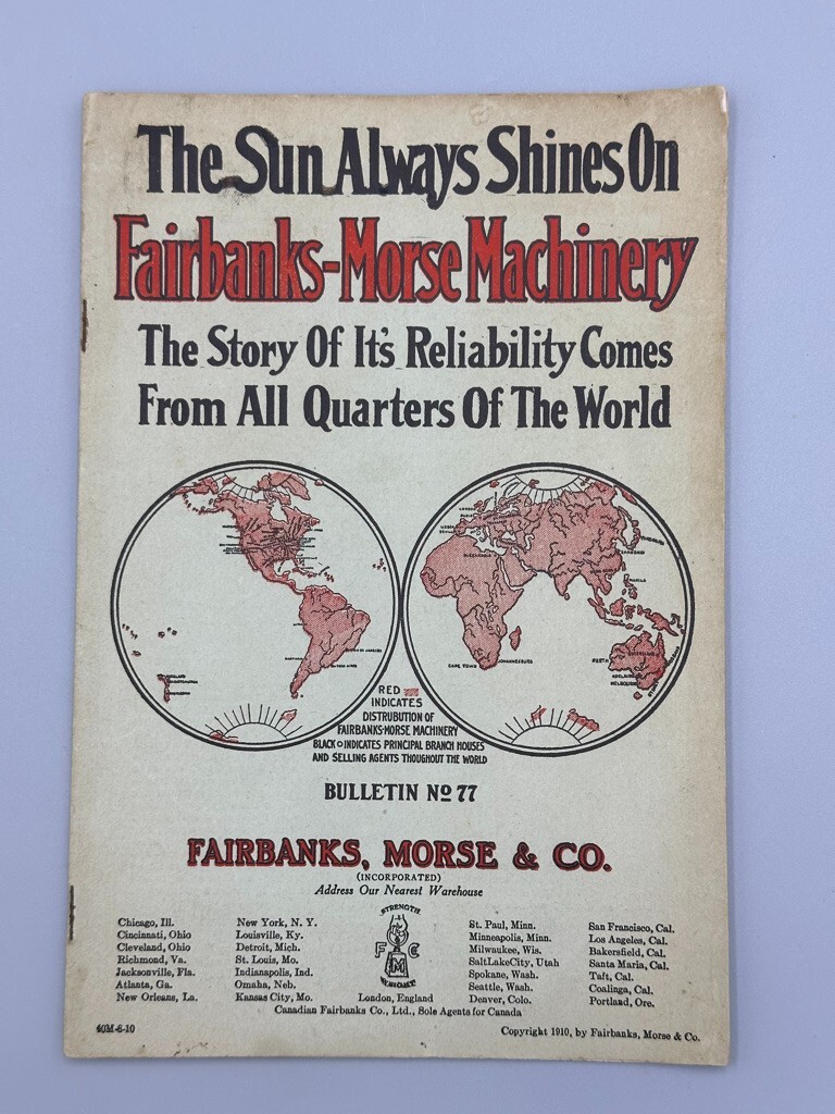1910 FAIRBANKS MORSE Farm Advertising STOCK SCALES Pump ENGINES Windmill CATALOG