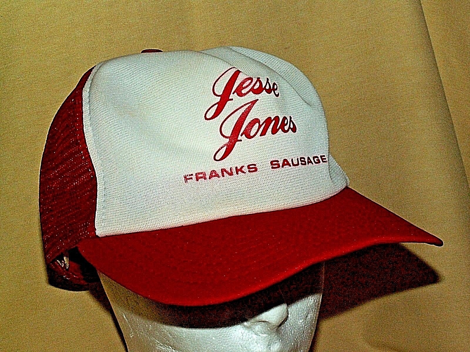 JESSE JONES HAT BASEBALL CAP VINTAGE ADJ SNAPBACK RED FRANKS SAUSAGE AS IS.
