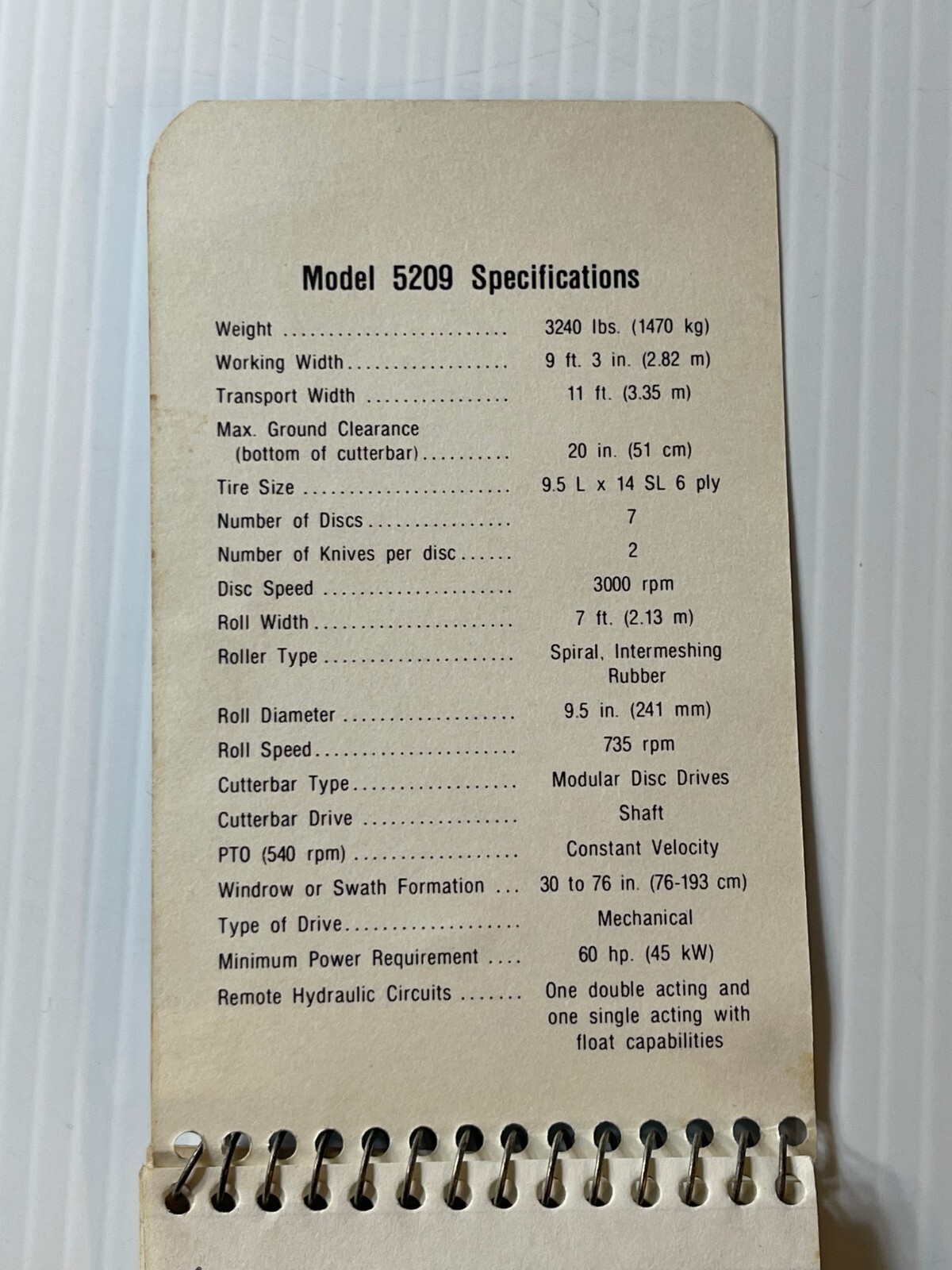 Vintage 1980s – New Idea 5209 Disc Mower Conditioner (Advertising Notebook)