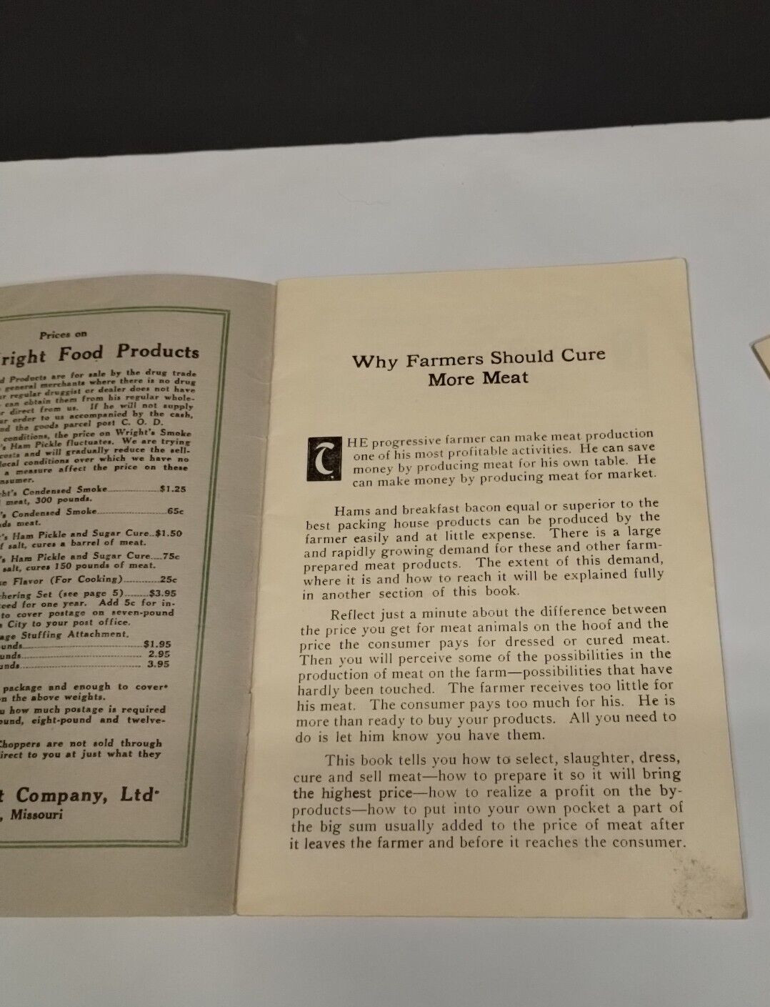 Vintage MEAT PRODUCTION On The FARM Bklet & 1922 Simple Instructions for Butcher