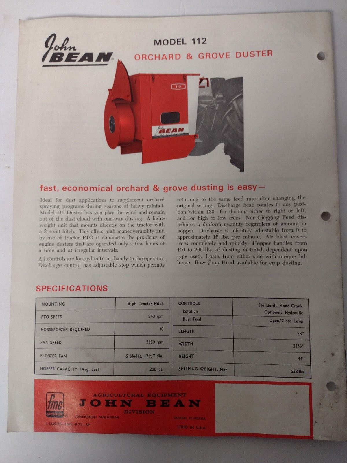 John Bean Orchard & Grove Sprayers Speed Sprayers Catalog L-1449-72
