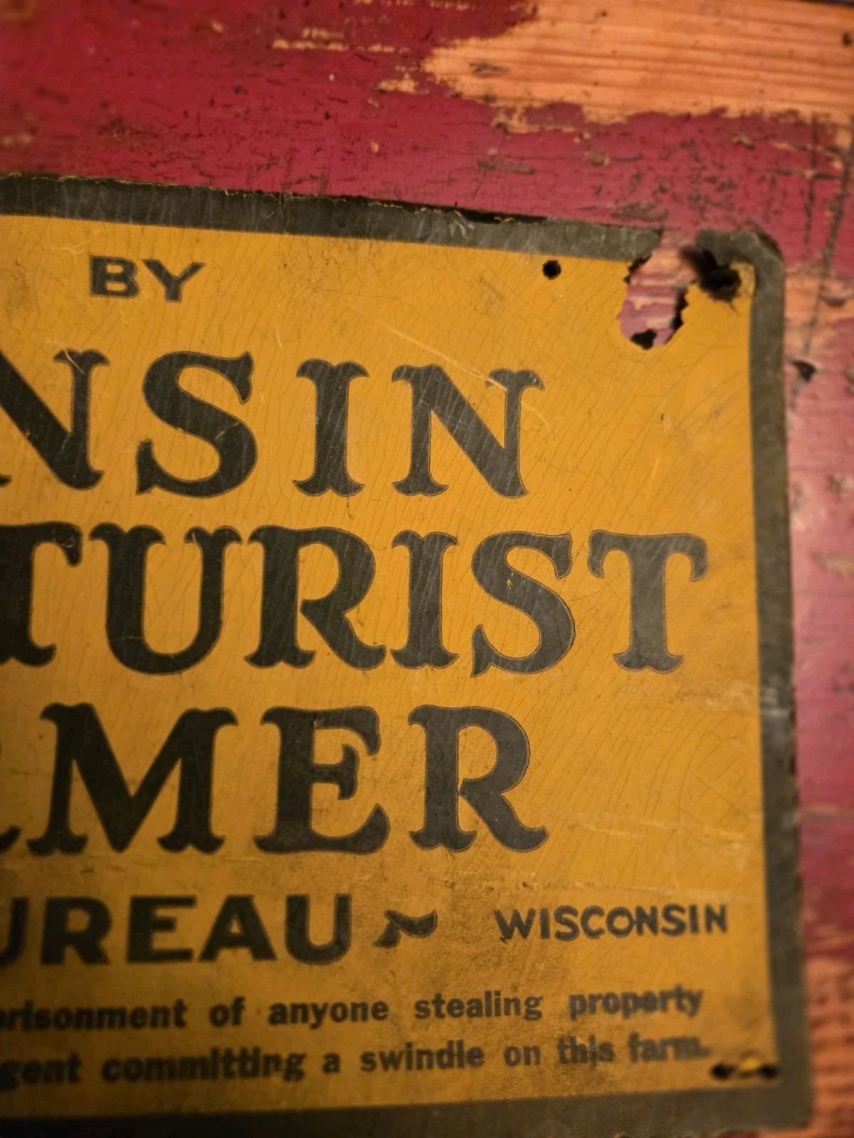 Vintage Cardboard Wisconsin Agriculturalist Farmer Service Bureau Sign Racine WI