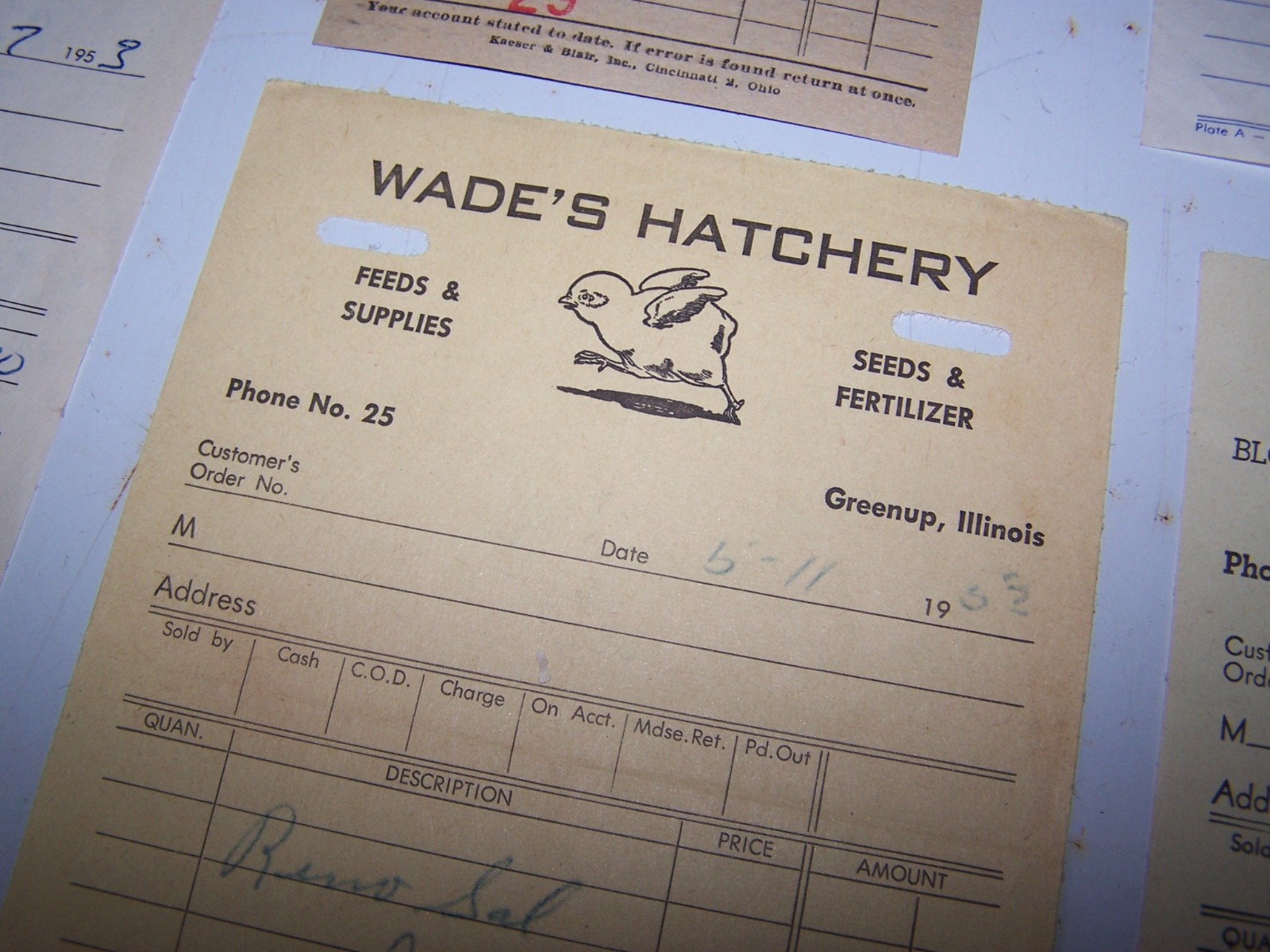 Five 1950&rsquo;s GREENUP ILLINOIS Sales Receipts – Dillier&rsquo;s Winnett&rsquo;s Wade&rsquo;s Greeson