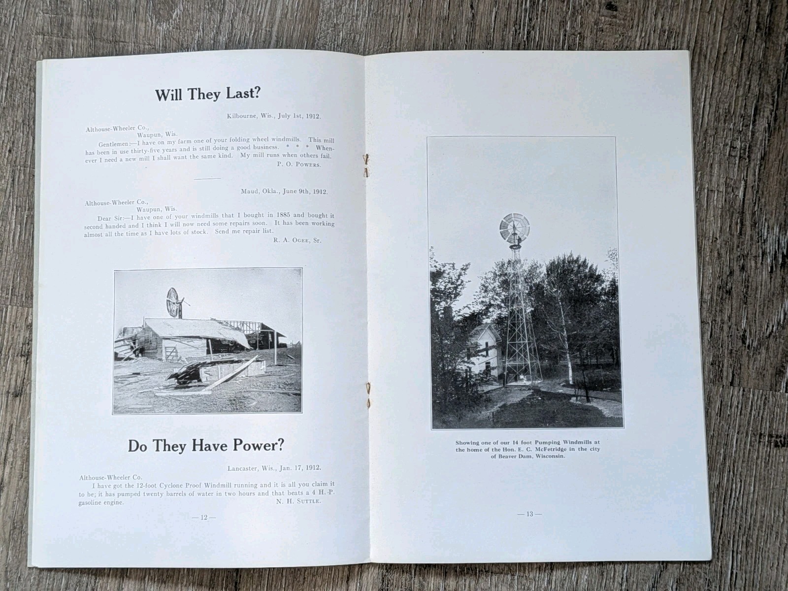 Advertising ALTHOUSE WHEELER WAUPUN Wisconsin Windmill Sales Brochure Catalog