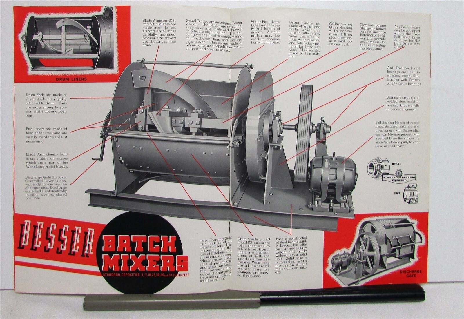 1930s Besser Batch Mixers Concrete Standard Capacities Specifications Brochure