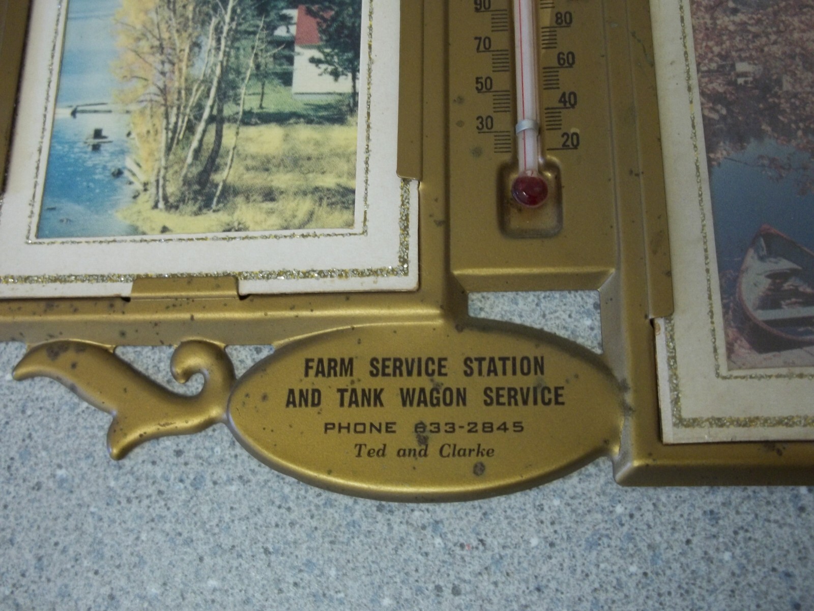 Farm Service Station and Tank Wagon Service advertising display Ted and Clarke