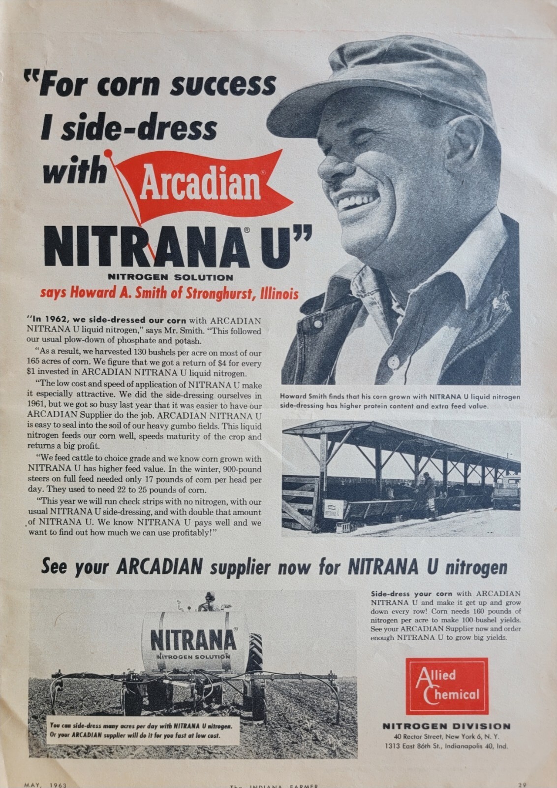 Allied Chemical, Arcadian Nitrana U Nitrogen, Vintage 1963 Agricultural Ad