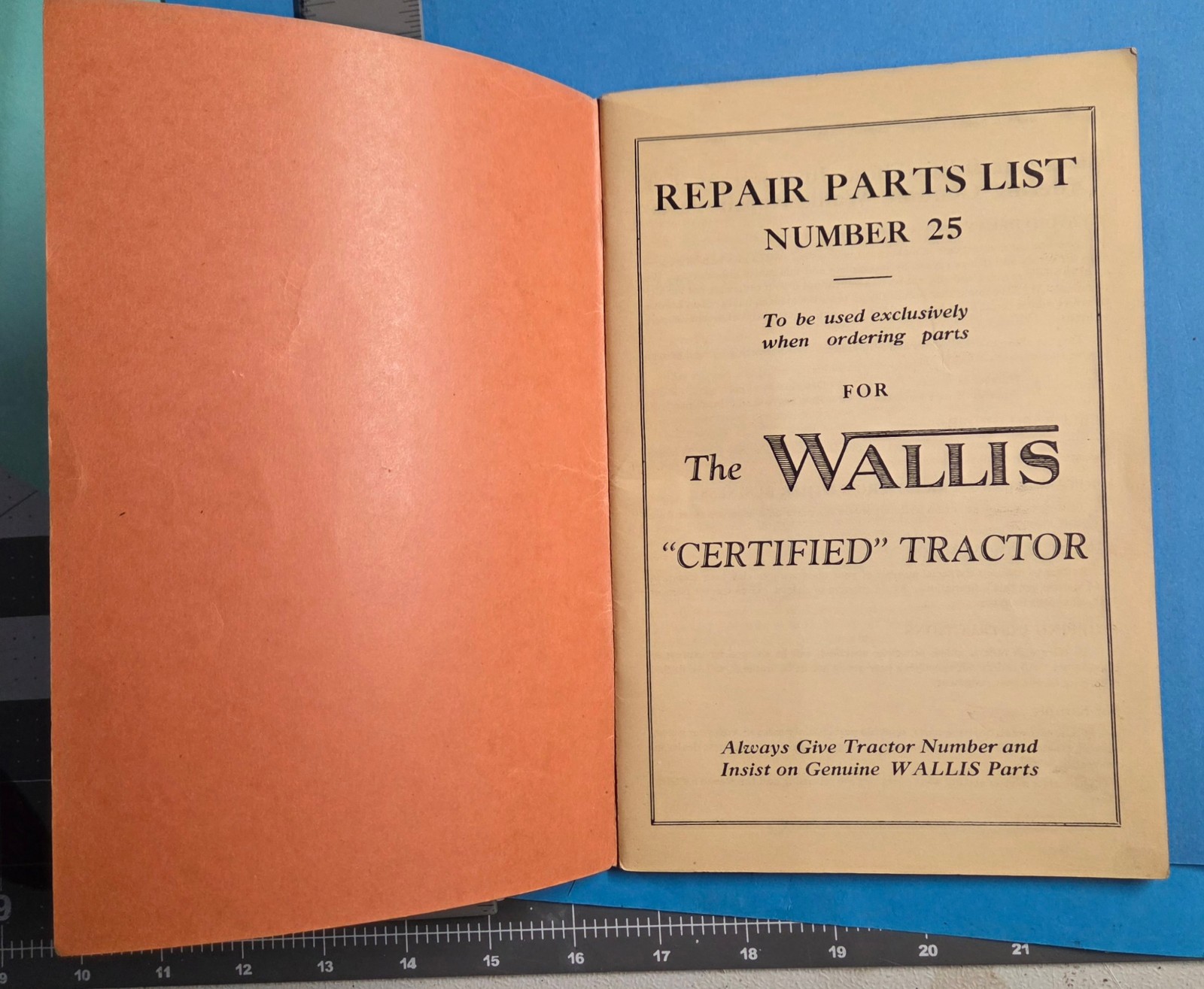 Antique Wallis Tractor Manual Parts List Catalog Massey Harris 1937