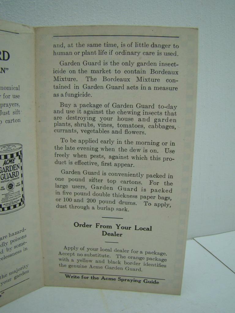 1927 circ. ACME GARDEN GUARD DETROIT MICH. PAMPLET