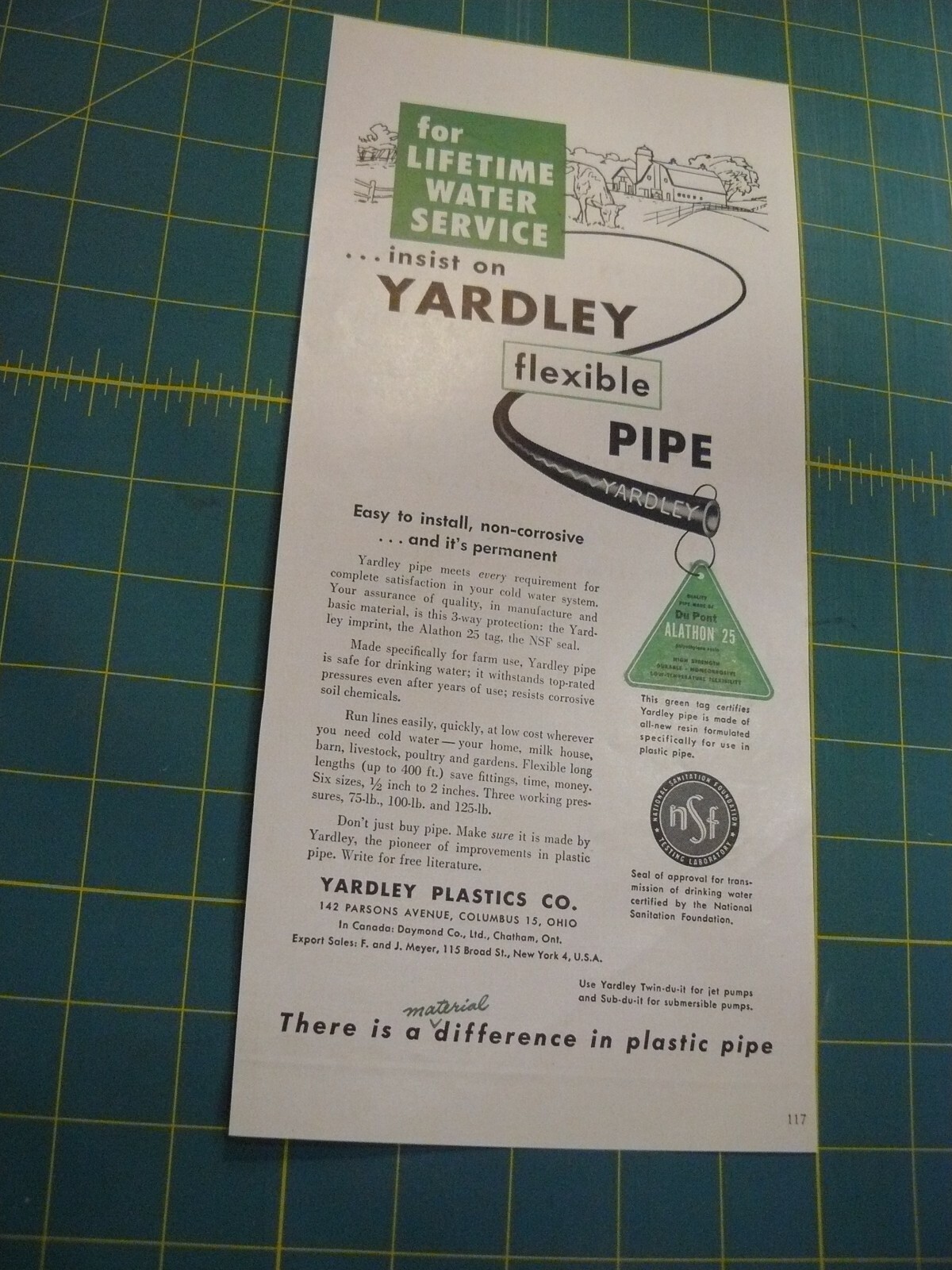 THE FARM QUARTERLY- SUMMER 1957-AD- YARDLEY FLEXIBLE Plastic Pipe / Columbus, OH