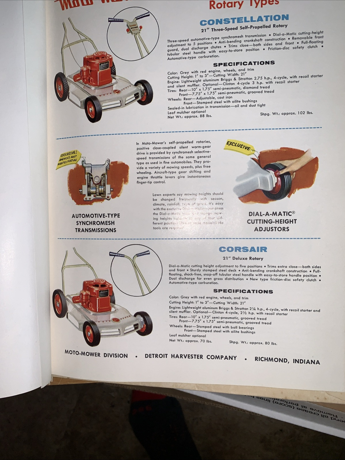 1957 MOTO-MOWER Co REEL LAWN MOWER Vintage Dealer promo ADVERTISE package tear