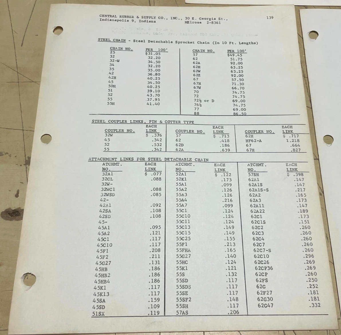 Vtg 1960s American Standard Diamond Roller Chains One-Sheet Price List Bundle
