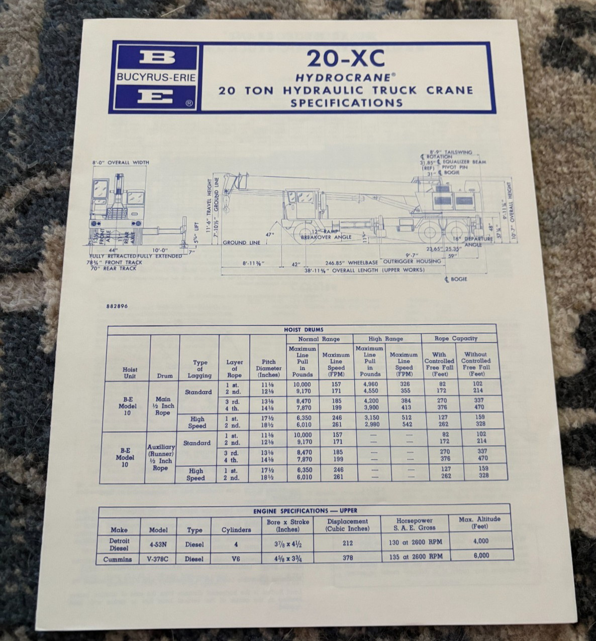 Bucyrus Erie 20-XC Hydrocrane Crane Specifications Brochure DCPA25
