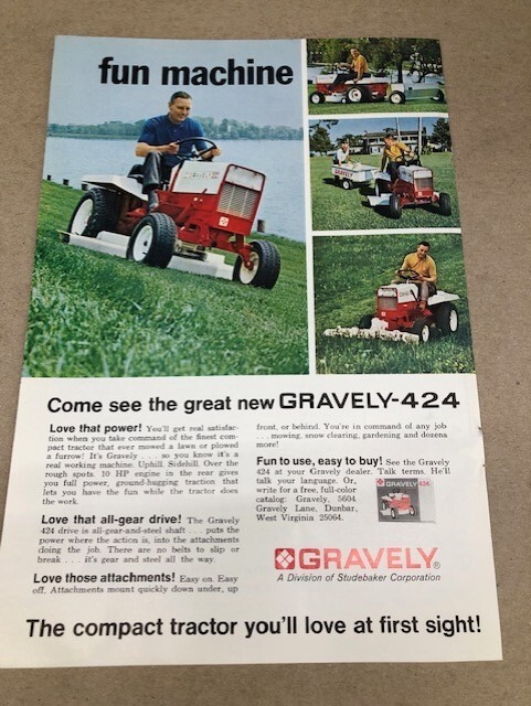 1968 GRAVELY 424 « Fun Machine » Lawn and Garden Tractor Mower–vintage orig ad