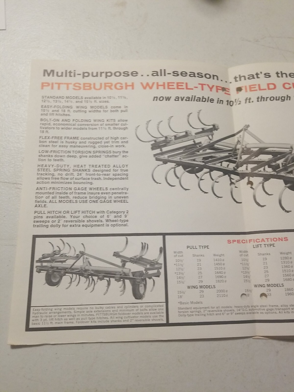 1970 PITTSBURGH FORGINGS CO. WHEEL TYPE FIELD CULTIVATOR BROCHURE & PRICE LIST