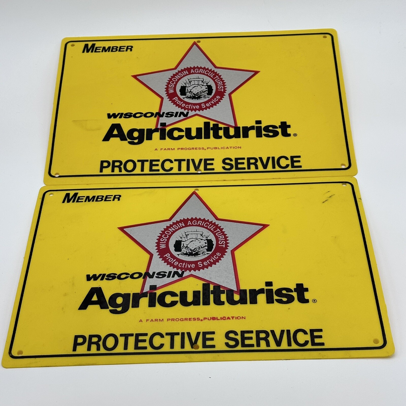 Wisconsin Agriculturist Protective Service Yellow Plastic Signs Set Of Two