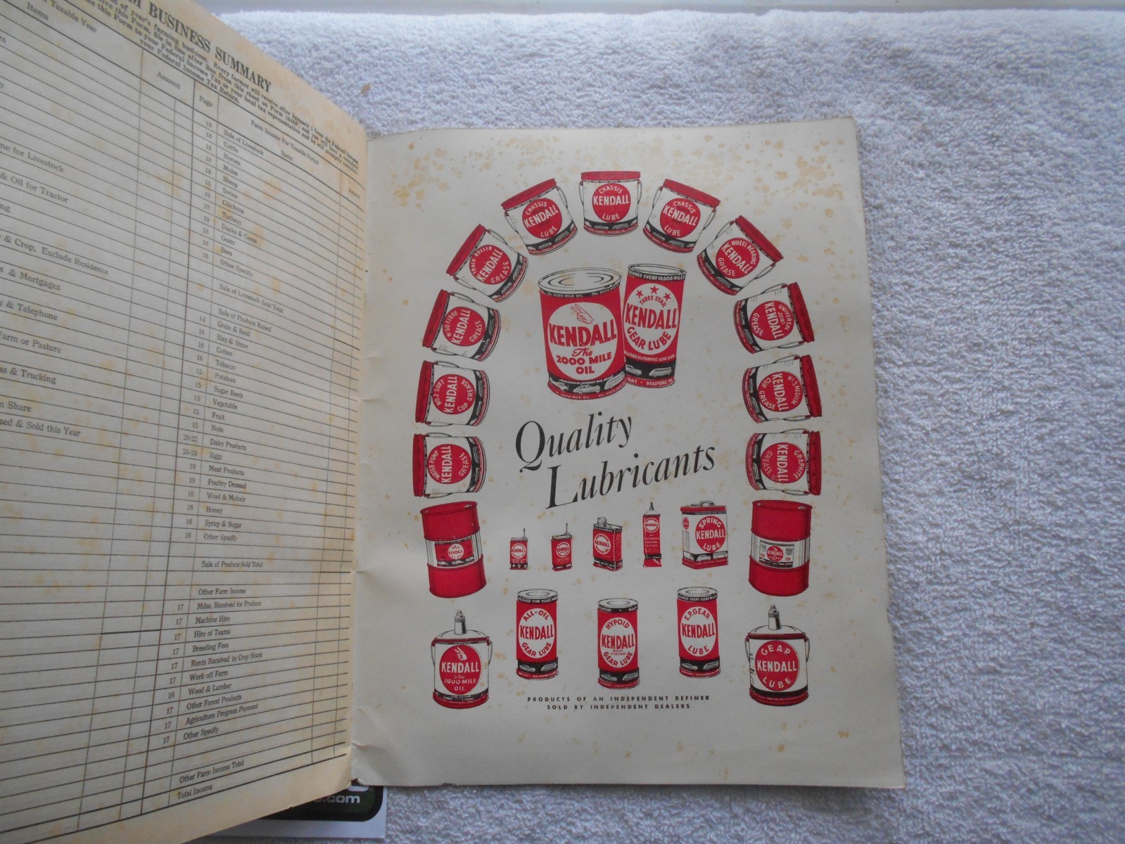1950 KENDALL OIL CO. FARM RECORD BOOK-AGRICULTURE-42 PAGES