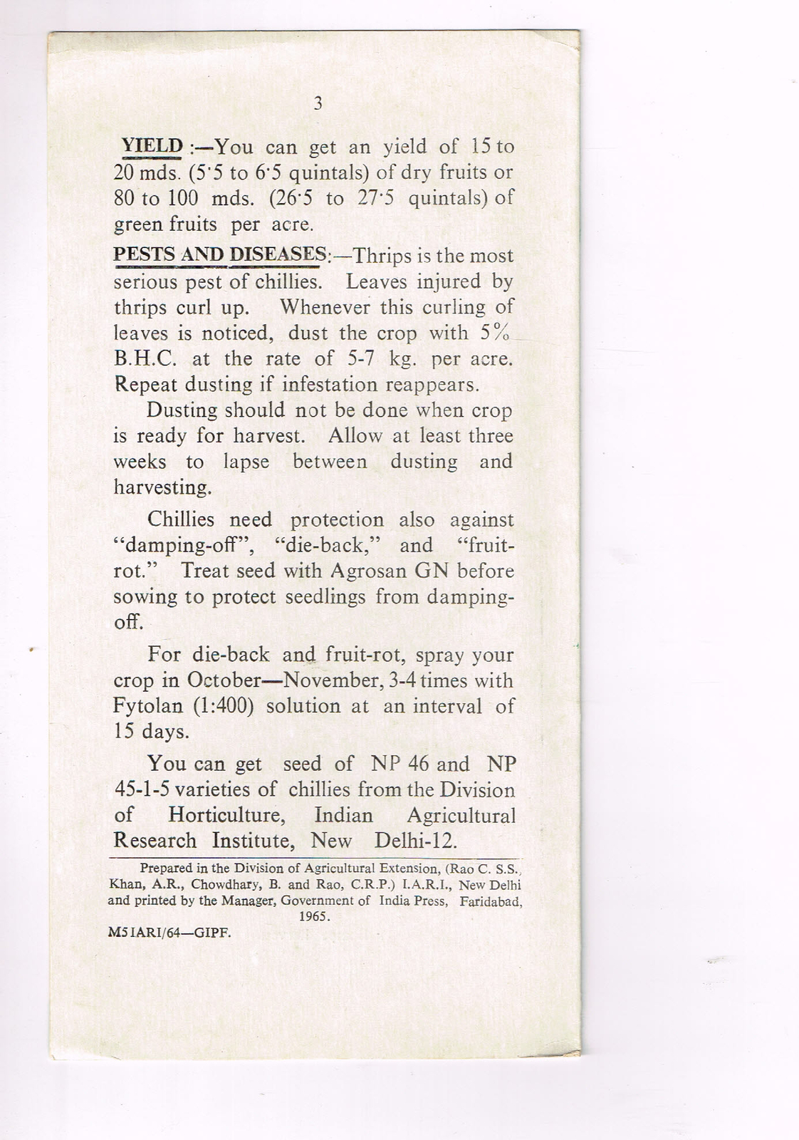 Vintage 1960s Farm Brochure New Delhi India Chilies Extension Projects