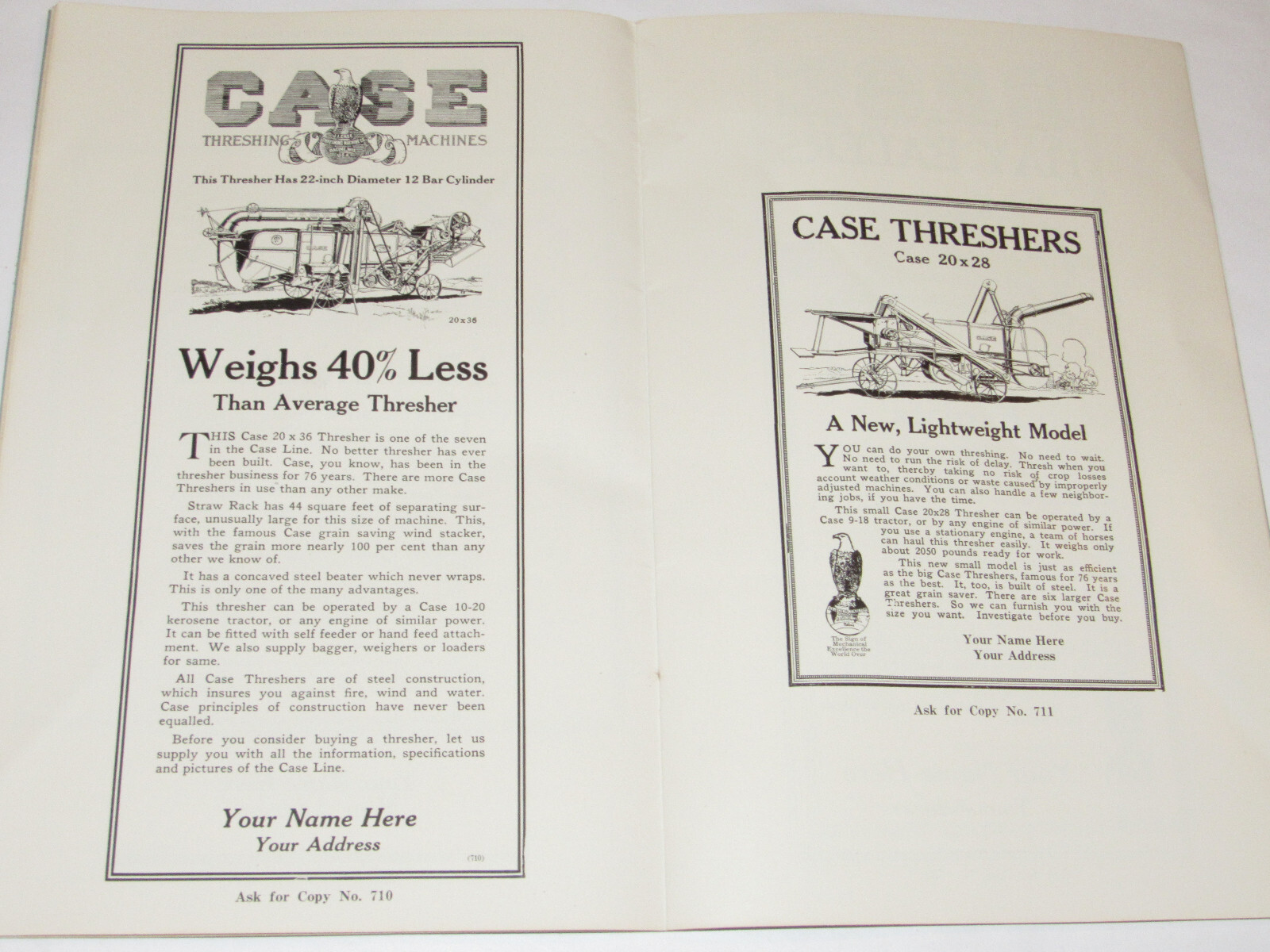 VINTAGE 1918 JI CASE DEALER READY-MADE ADS CATALOG! TRACTORS/THRESHERS/HAY BALER