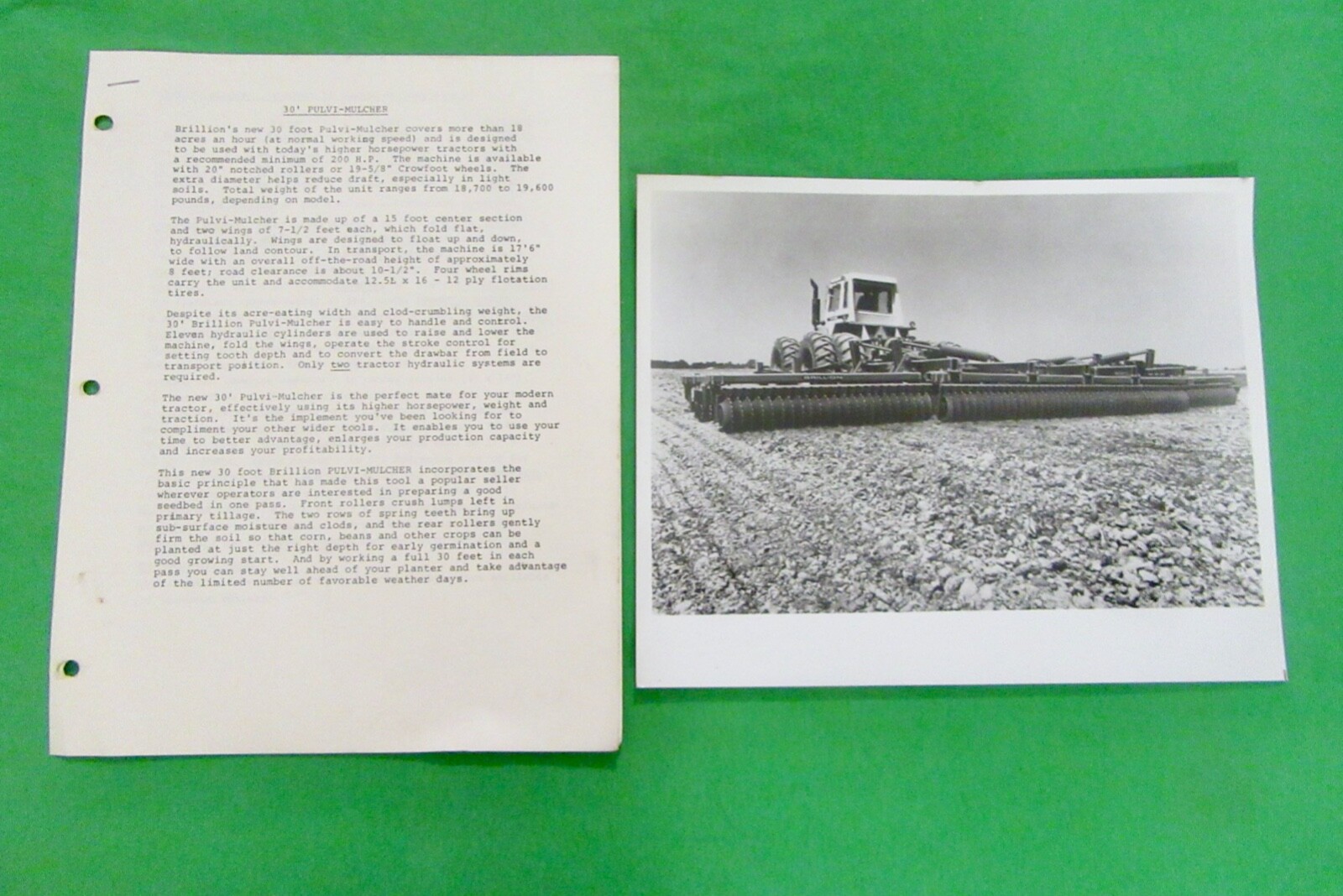 Vintage Brillion 30&prime; Pulvi- Mulcher 8&Prime; x 10&Prime; Black & White Photo (Original)