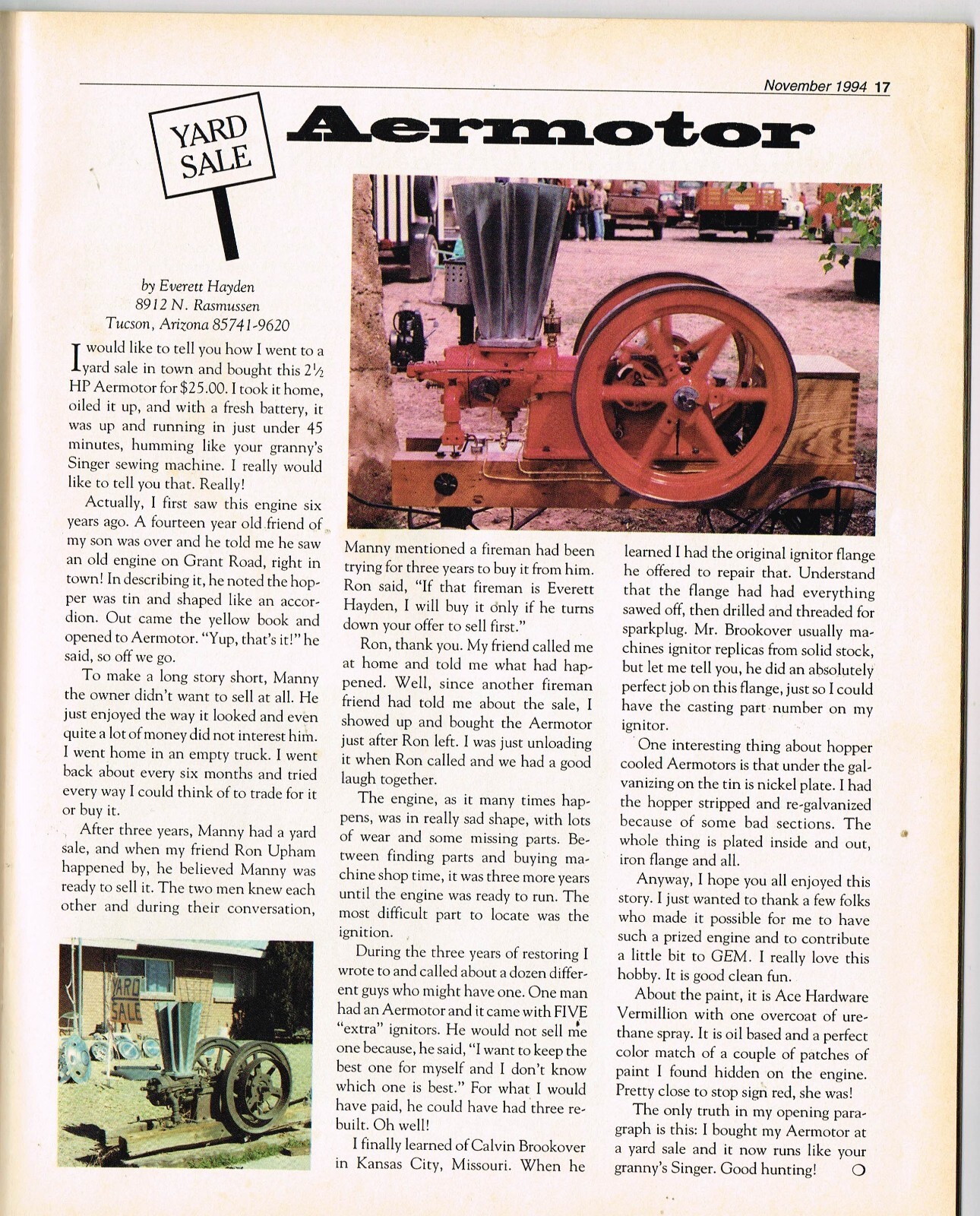 The GAS ENGINE magazine November 1994, Friend, Aermotor, Victory Garden Tractor