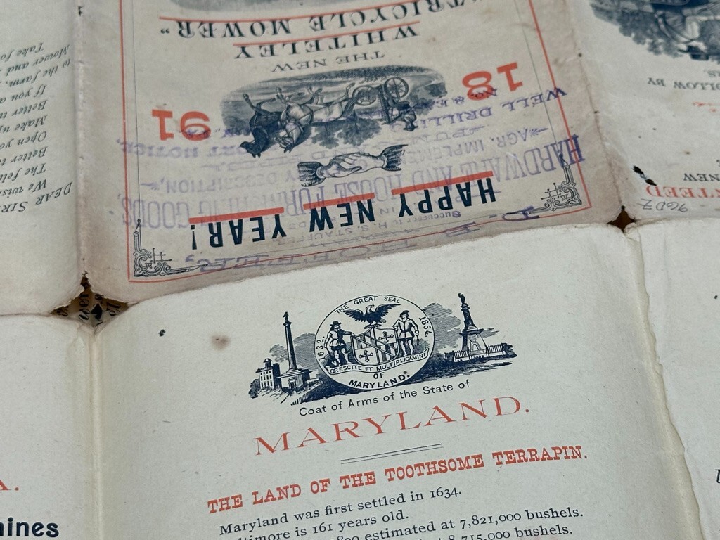 1891 Amos WHITELEY Farm HARVESTING MACHINES Mower Binder Advertising Circular