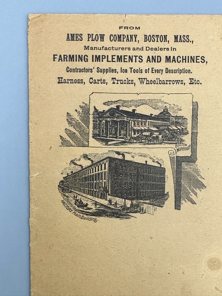 1902 AMES PLOW Antique FARM Illustrated Advertising POSTAL COVER Large Envelope