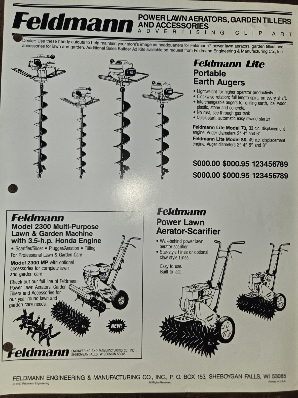 3 1987 Feldmann AUGERS TURF CARE MACHINE Sales BROCHURES ORIGINAL!