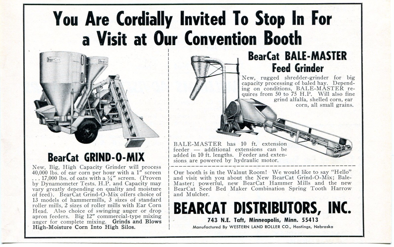 1968 small Print Ad of BearCat Grind-O-Mix Grinder & Bale-Master Feed Grinder