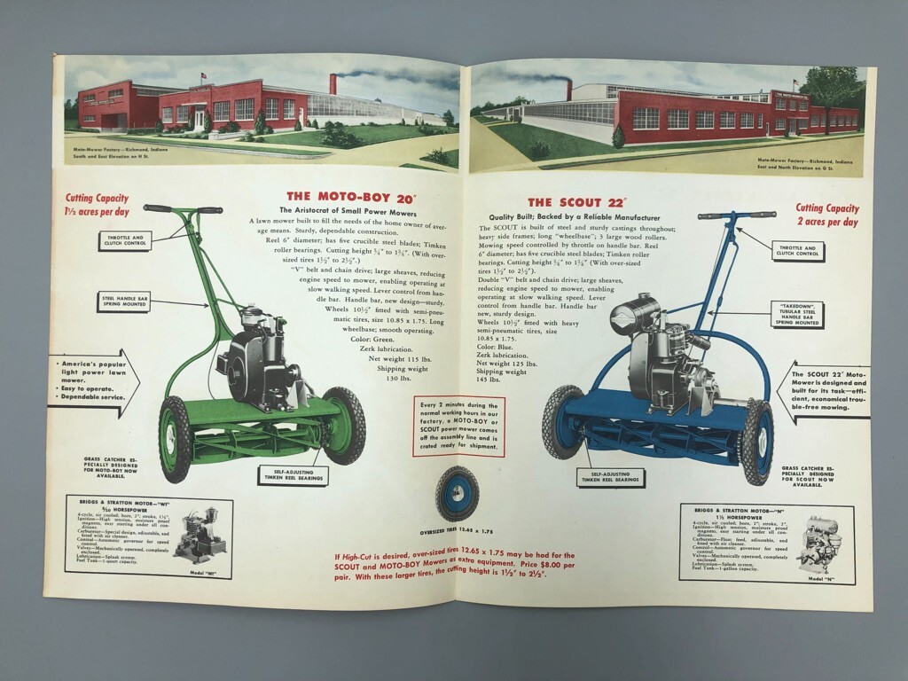 1940s MOTO-MOWER Co REEL LAWN MOWER Vintage ADVERTISE Brochure BRIGGS & STRATTON