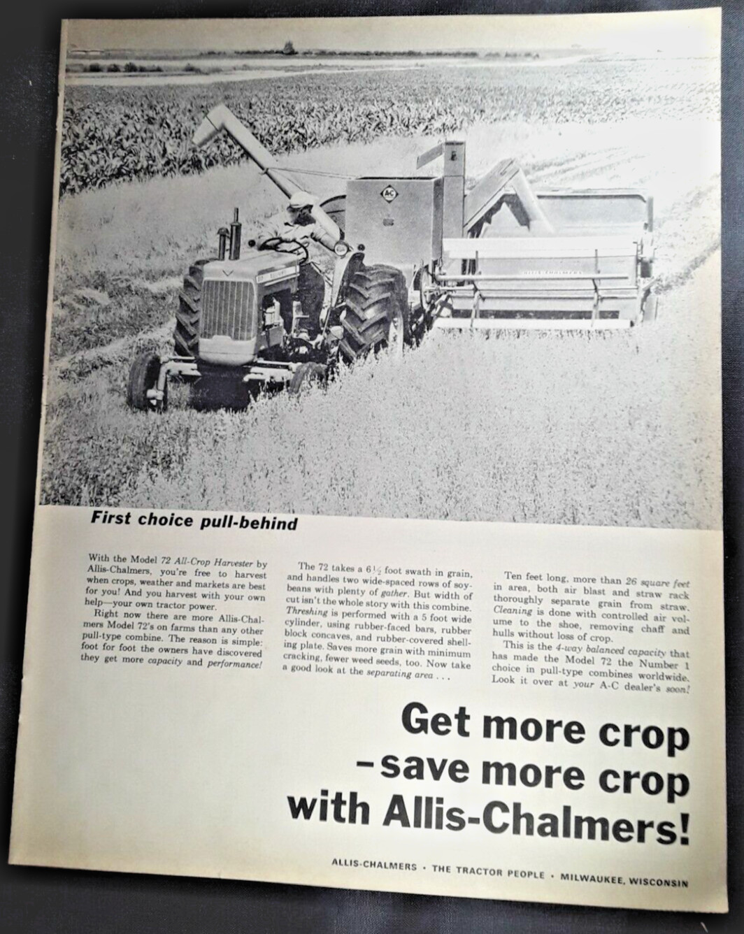 1965 Allis-Chalmers Model 72 All-Crop Harvester Magazine Ad