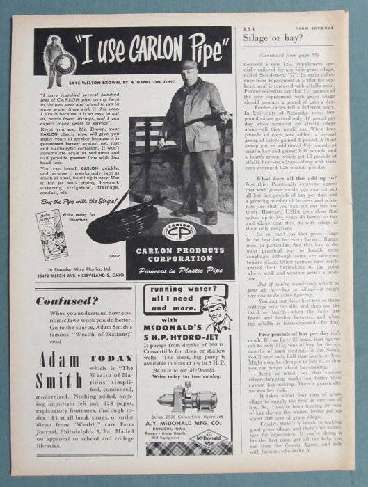 1952 Magazine Carlon Pipe Ad Photo Endorsement Welton Brown of Hamilton, Ohio