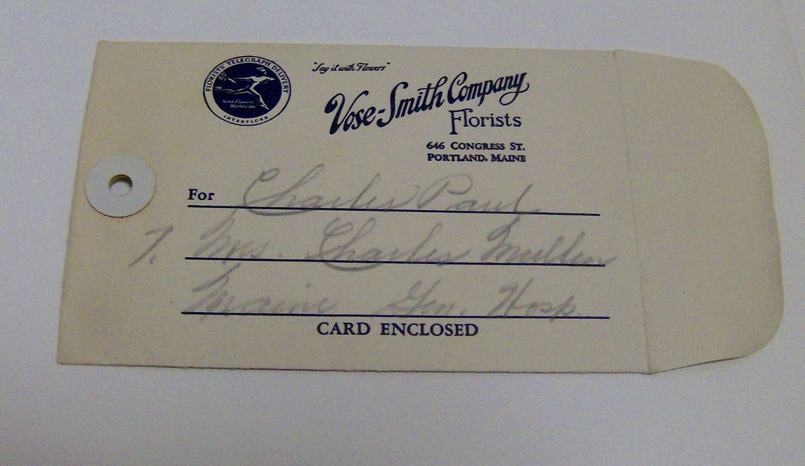 vintage 1950s FLORIST bouquet envelope VOSE-SMITH Co PORTLAND MAINE flowers farm