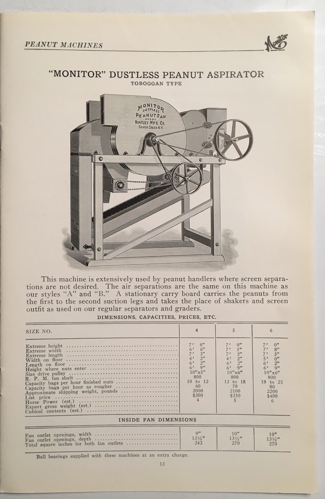 Original Vintage Industrial Machine Ad: Monitor Dustless Peanut Aspirators