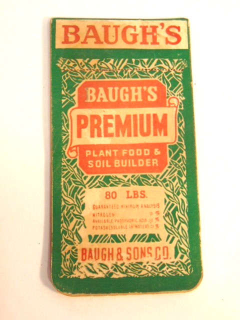 old Baugh&rsquo;s Premium Plant Food & Soil Builder Fertilizer advertising notebook