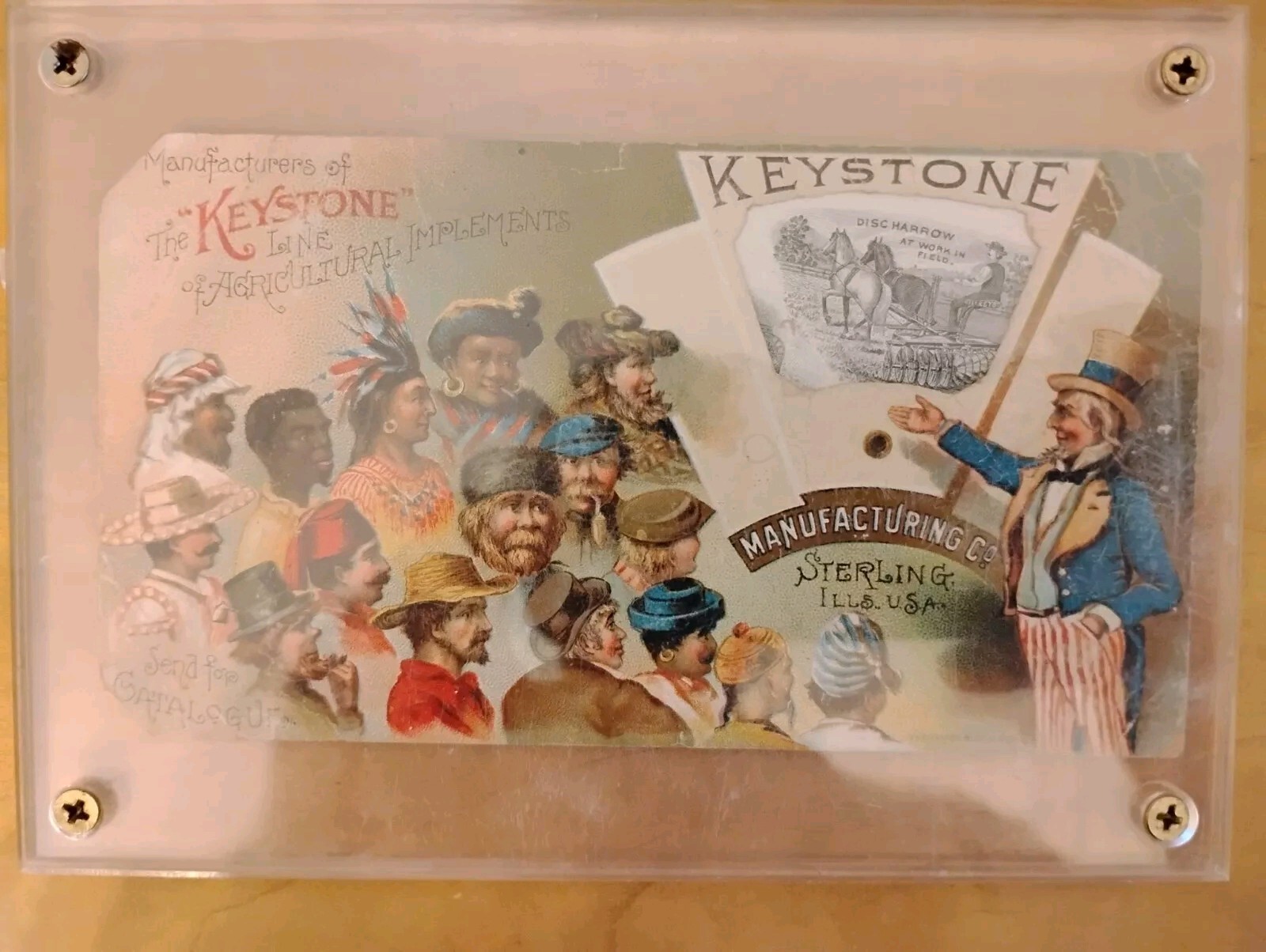 Antique Uncle Sam Keystone Manufacturing Sterling Illinois Advertisement Card.