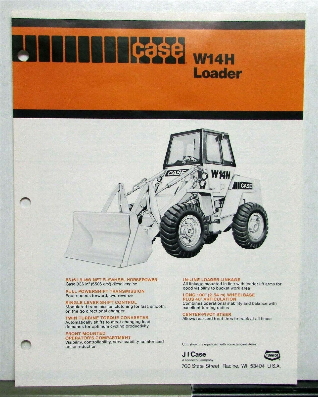 1980 Case W14H Loader Specifications Construction Sales Folder