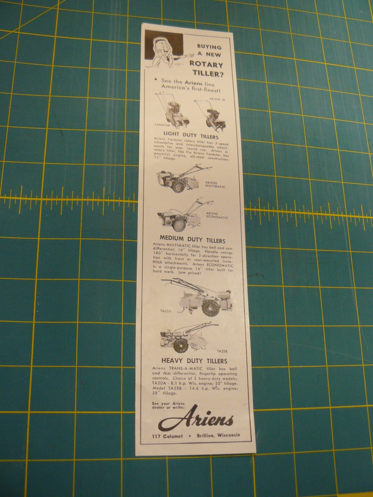 THE FARM QUARTERLY- SUMMER 1957-AD- ARIENS ROTARY TILLER s,m,h / Brillion, WISC