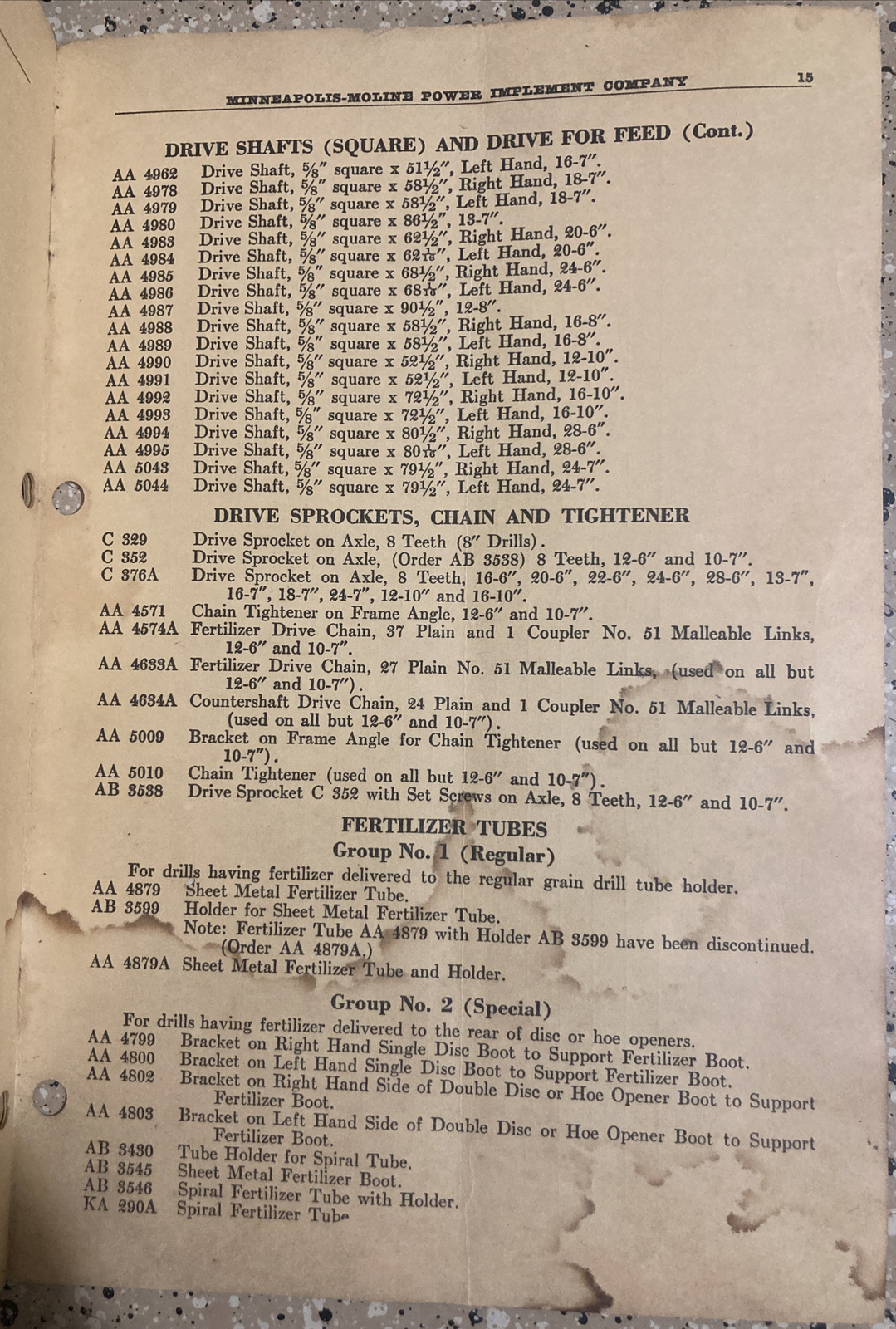 MINNEAPOLIS MOLINE INSTRUCTION REPAIR LIST FERTILIZER ATTACHMENT P-3 R-4 VINTAGE