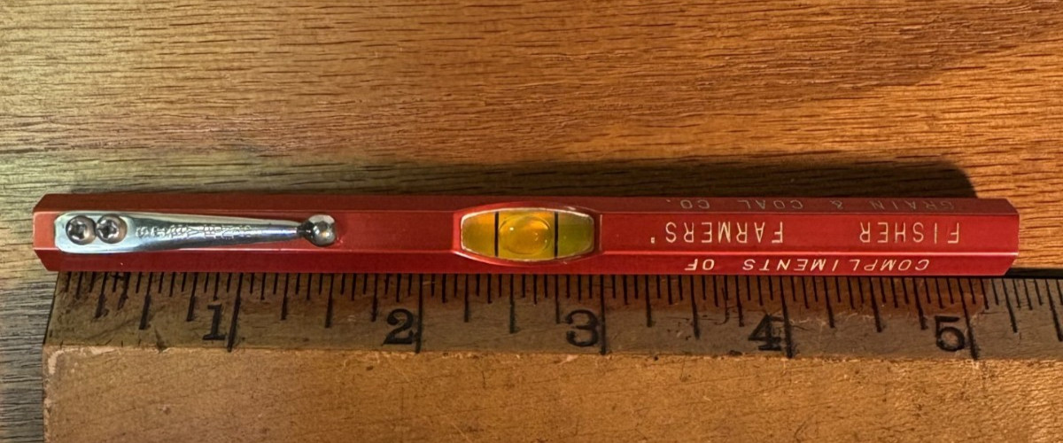 Vintage Stevens Level,5.25&Prime;, Fisher Farmers Grain & Coal,Adv.Excellent