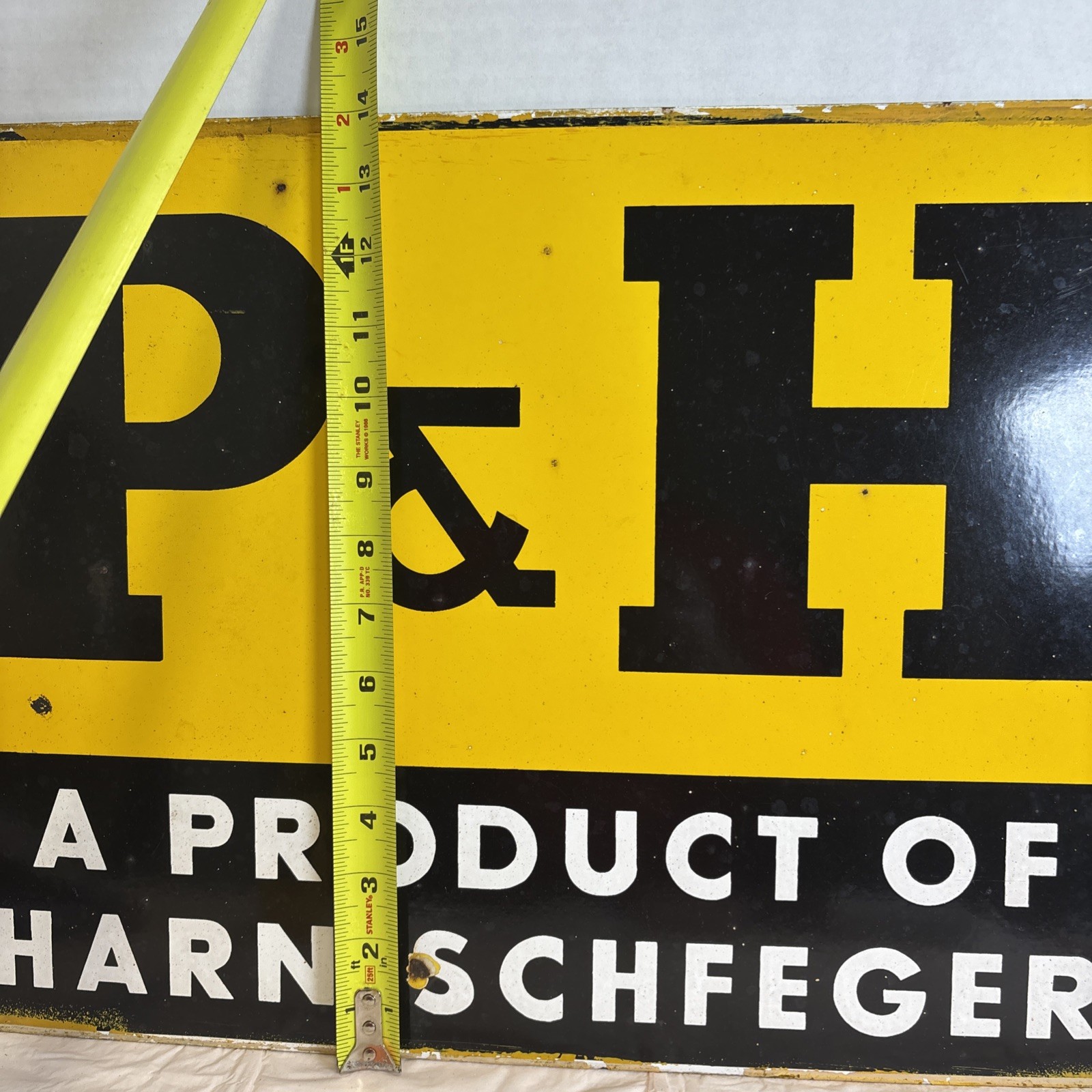 Vintage P&H Harnischfeger Metal Sign 20×14 Industrial Yellow