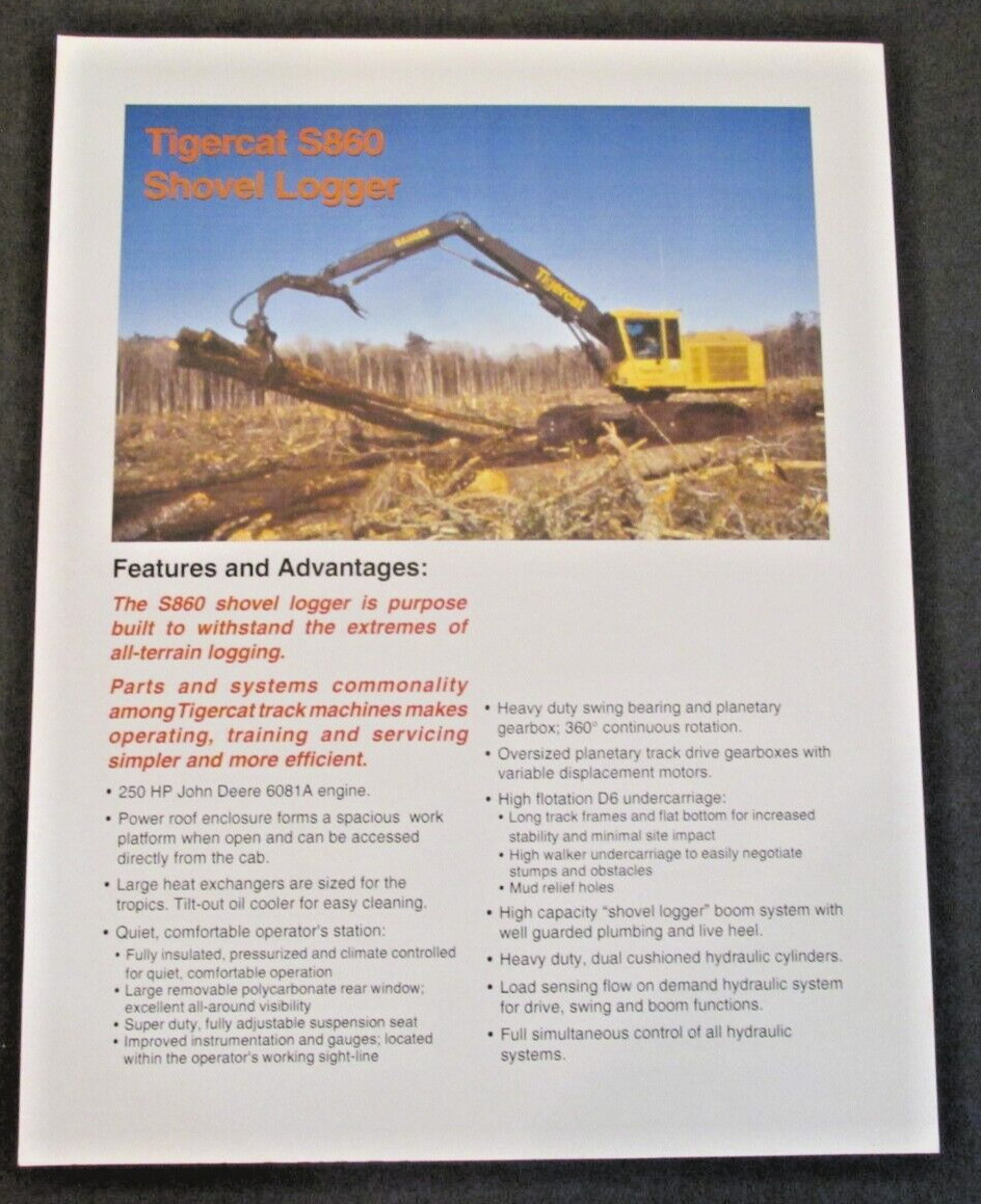 TIGERCAT S860 Shovel Logger Dealer Paris Ontario Canada Ad Brochure