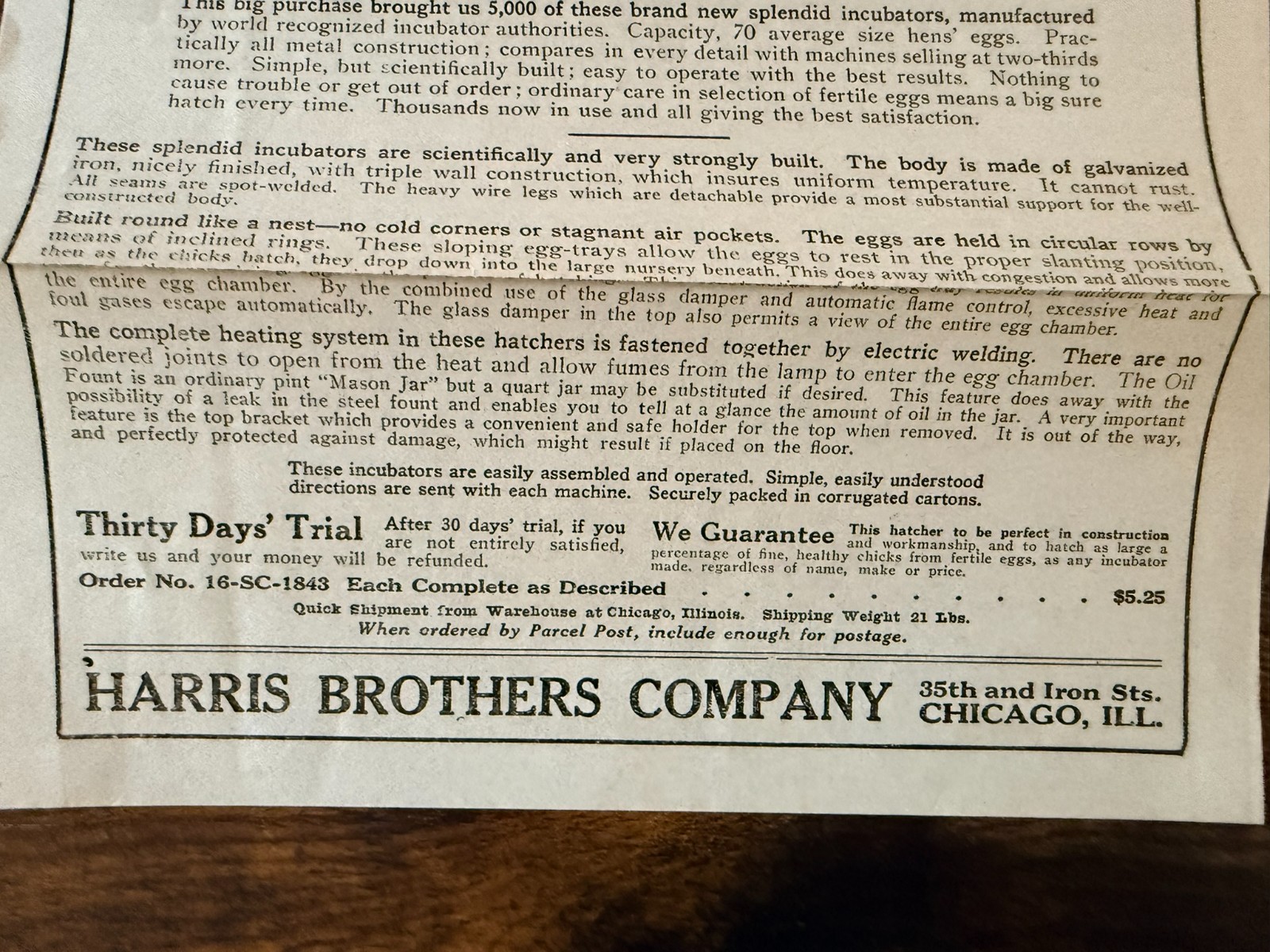 Antique Harris Brothers Incubator Ad Flyer w/ Envelope Chicago c.1900s