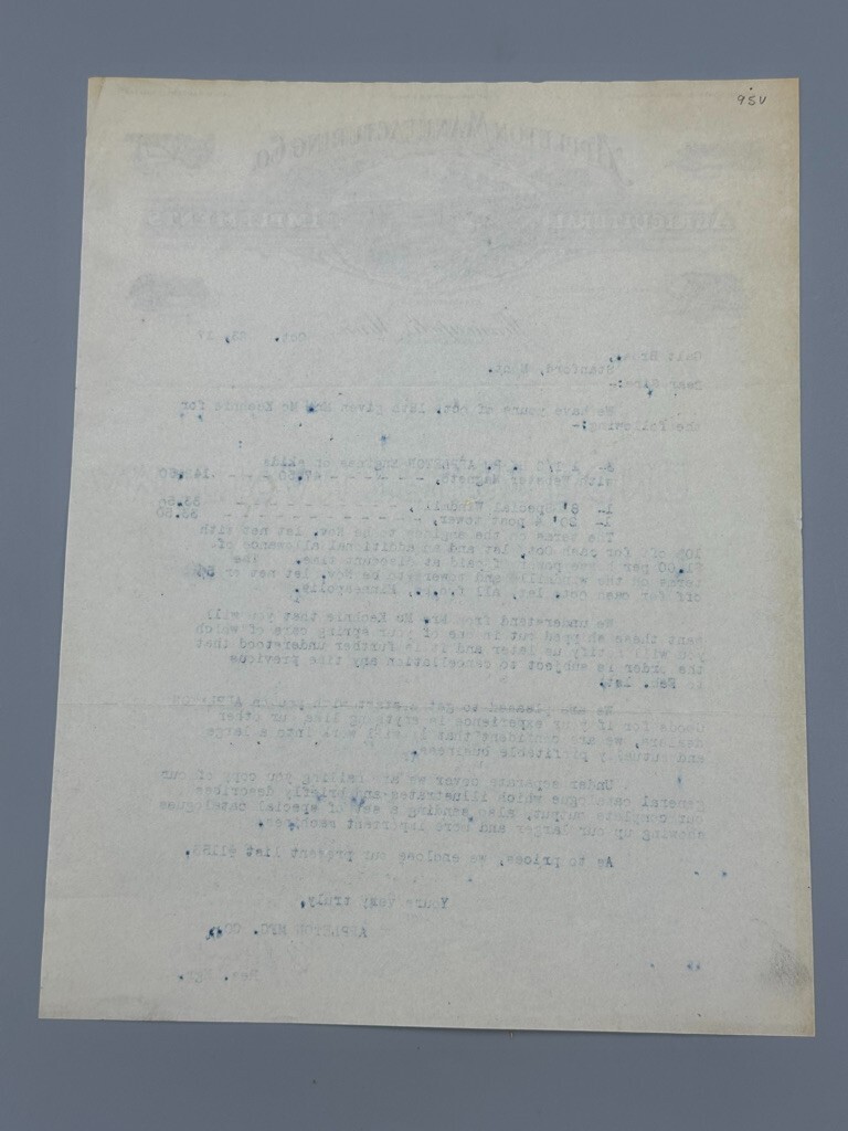 1917 APPLETON TRACTORS Farm Machinery MINNEAPOLIS Letter Antique Advertising